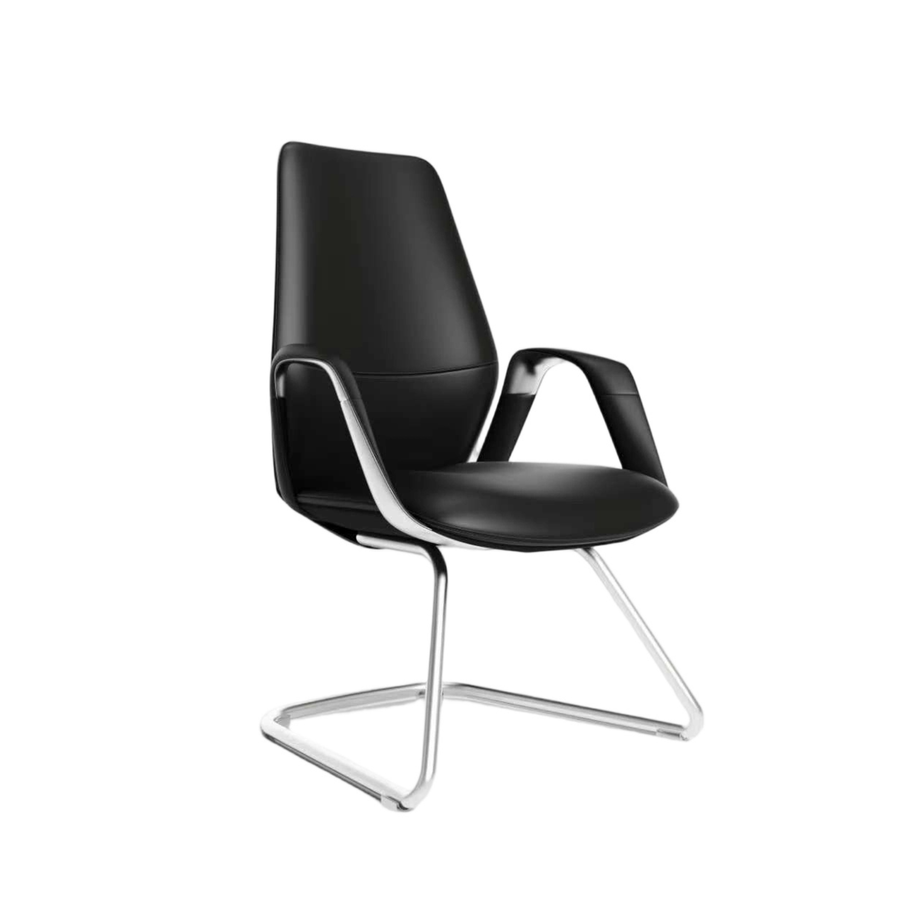 Silla de Visita TH03V Vinipiel Negro y Base de Trineo Cromada